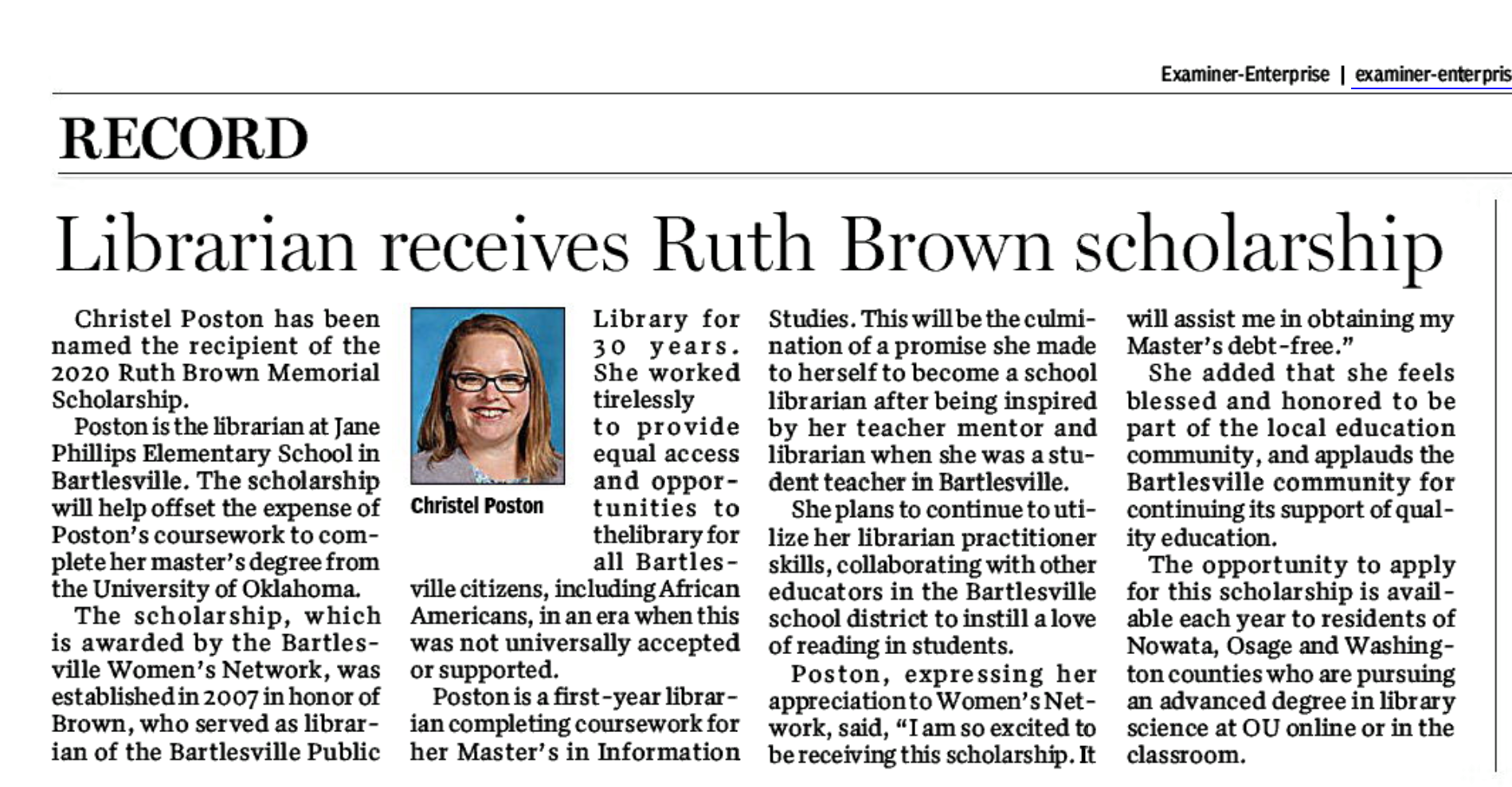 2019 Ruth Brown Memorial Scholarship